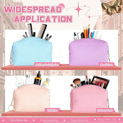 Chunful 24 Pcs Preppy Makeup Bag PU Leather Cosmetic Bag Bulk Makeup Plain Pouch Waterproof Toiletry Purse for Women Traveling Preppy Pencil Case Travel Purse Cosmetic(Pastel Color)