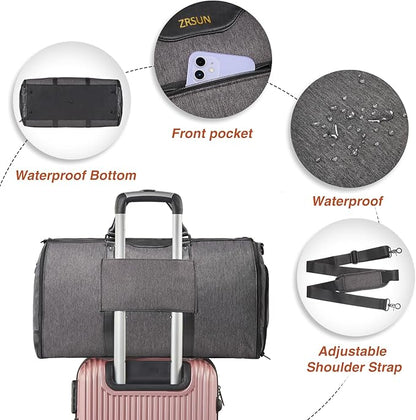 Carry On Garment bag, Garment Bag for Travel?Convertible Duffel Bag with Shoe Compartment, Perfect for Business Trips and Weekend Getaways(Grey)