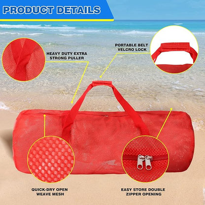 Red Heavy-Duty Large Mesh Sports Duffle Bag, Dry Bag, Diving Equipment Scuba Bag with Zipper. Great for Gym Workout, Sport Balls Storage, Scuba Gear, Snorkeling, Water Sports and Travel