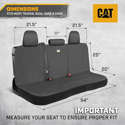 CAT Gray Rear Seat Cover for Cars, SUVs & Small Trucks – Heavy-Duty Oxford Canvas – 60/40 Split Bench Protector – Durable Back Seat Cover for Pets, Travel & Daily Use – Car & Truck Interior Accessory