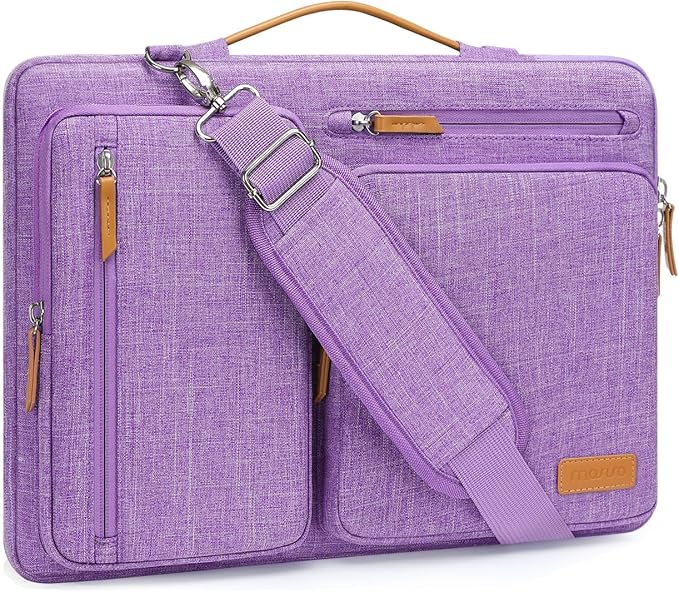 MOSISO 360 Protective Laptop Shoulder Bag,13 inch Computer Bags Compatible with MacBook Air M4 M3 M2 M1 2025-2018/Pro 13 2025-2016,Side Open Messenger Bag with 4 Zipper Pockets, Lilac