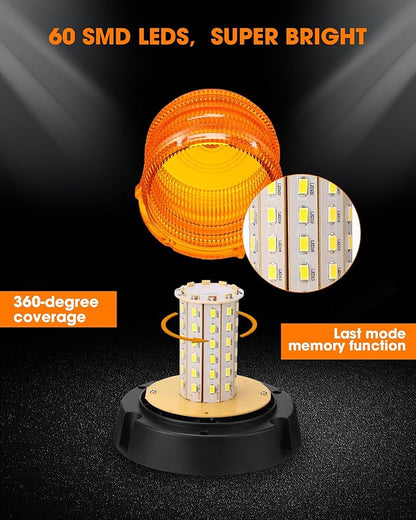 Leelosp 4 Pack 60 LED Amber Beacon Strobe Lights, 12v-24v Amber Warning Safety Flashing Beacon Strobe Light with Magnetic and 16ft Straight Cord for Truck Vehicle Forklift Tractor Golf Carts Utv Car