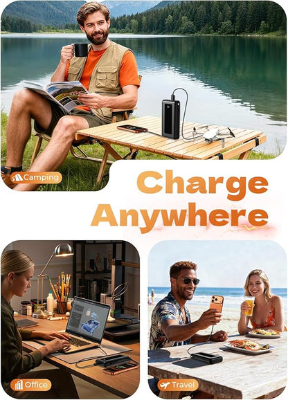 Portable Charger, 50000mAh Power Bank with Built-in Cables, PD 22.5W Fast Charging with Flashlight, High-Capacity Portable Phone Charger for iPhone, Android, Travel Camping Essential