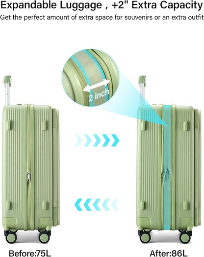 Hanke 24Inch Expandable Luggage Top Opening Medium Checked Luggage Hard Shell Suitcases with Wheels Travel Luggage Rolling Suitcase with Cup Holder(Bamboo Green)