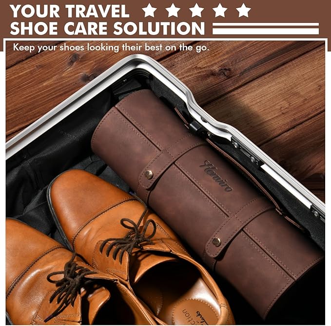 Henviro Leather Shoe Polish Kit - Birthday Gifts for Men, Dad, Shoe Shine Kit, Leather Boot Care Kit, Mens Gifts Ideas