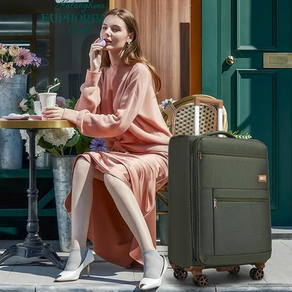 LARVENDER Luggage Sets 4 Piece, Softside Carry On Luggage Suitcase Set with 360° Spinner Wheels for Women Men(28/24/20/18) Army Green