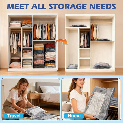 Travel Vacuum Storage Bags with Rechargeable Air Pump, 9 Pack Portable Space Saver Bags, Compression Bags for Clothing, Bedding, Seasonal Storage & Packing Bags for Moving