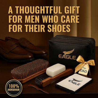 Eagle Shoe Shine Brush Kit 5-Piece Leather Care Set with Horsehair Brush, Daubers, Shine Sponge & Polishing Cloth for Shoes, Boots, Bags & Accessories