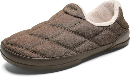 OLUKAI Puku'i Men's Fleece Slippers, Comfortable Activewear Slippers, Premium Full-Grain Leather & Jersey Knit, Drop-In Heel & All-Day Comfort