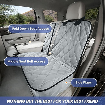 4Knines Dog Seat Cover for Back Seat, Heavy Duty Waterproof Rear Seat Protector for Small Trucks, SUV, Cars - Fits 60/40 Split Bench with Middle Seat Belt, Non-Slip Dog Backseat Cover (Regular, Black)