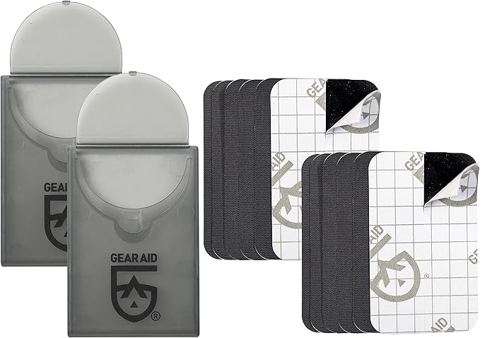 GEAR AID Tenacious Tape Mini Patches with Peel-and-Stick Adhesive to Fix Holes and Tears in Winter Gear, Down Puffer Jackets, Sleeping Bags, Tents, and Rain Gear, Black and Clear