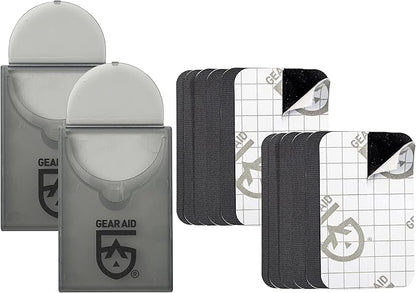 GEAR AID Tenacious Tape Mini Patches with Peel-and-Stick Adhesive to Fix Holes and Tears in Winter Gear, Down Puffer Jackets, Sleeping Bags, Tents, and Rain Gear, Black and Clear
