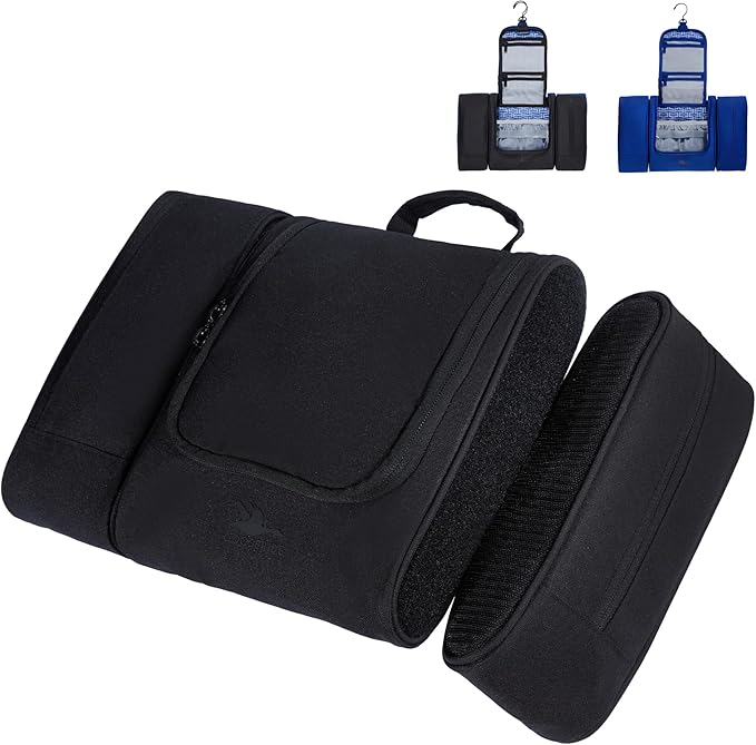 Travel Toiletry Bag for Women and Men - Hanging Cosmetic Travel Bag w/ 3 Detachable Organizer, Durable Hygiene Bag, Hanging Toiletry Bag Men or Makeup Case for Skincare - Black
