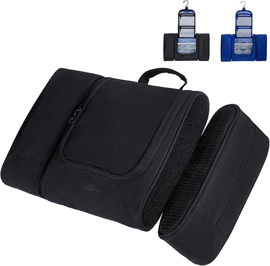 Travel Toiletry Bag for Women and Men - Hanging Cosmetic Travel Bag w/ 3 Detachable Organizer, Durable Hygiene Bag, Hanging Toiletry Bag Men or Makeup Case for Skincare - Black