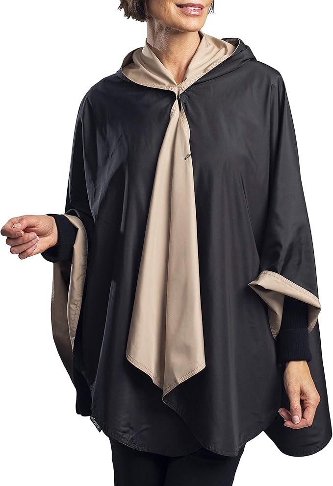 RainCaper Womens Rain Cape Poncho Coat Jacket with Hood Reversible Gorgeous Ultrasoft