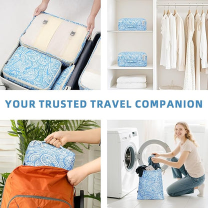 BAGAIL 8 Set Packing Cubes Luggage Packing Organizer Bags for Travel Accessories-Blue paisley