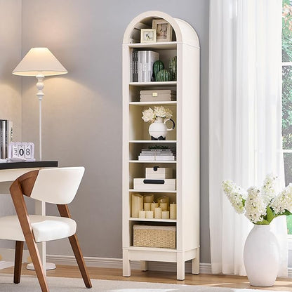 71" Tall Arched Bathroom Storage Cabinet, 8-Tier Modern Farmhouse Storage Cabinet with Adjustable Shelves, Wood Freestanding Cabinet for Bathroom, Living Room, Entryway, Hallway (Antique White)