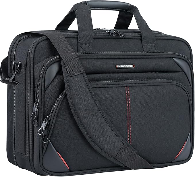 KROSER Laptop Bag 17.3 Inch Premium Laptop Briefcase, Expandable Water Repellent Laptop Shoulder Messenger Bag Durable Computer Case for Business/Travel/Men/Women (Black/Red)