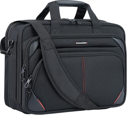 KROSER Laptop Bag 17.3 Inch Premium Laptop Briefcase, Expandable Water Repellent Laptop Shoulder Messenger Bag Durable Computer Case for Business/Travel/Men/Women (Black/Red)