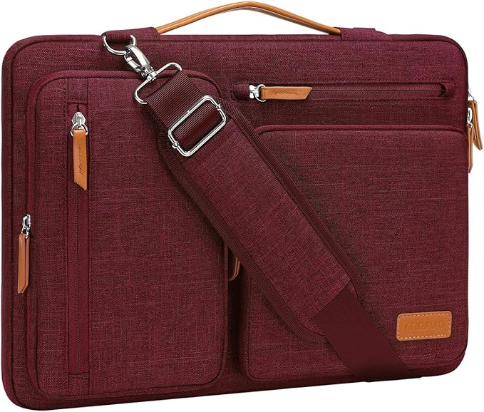 MOSISO 360 Protective Laptop Shoulder Bag,13-13.3 inch Computer Bag Compatible with MacBook, HP, Dell, Lenovo, Asus Notebook,Side Open Messenger Bag with 4 Zipper Pockets&Handle, Wine Red