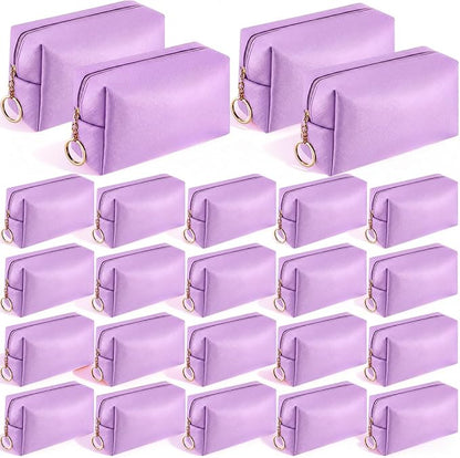 Chunful 24 Pcs Preppy Makeup Bag PU Leather Cosmetic Bag Bulk Makeup Plain Pouch Waterproof Toiletry Purse for Women Traveling Preppy Pencil Case Travel Purse Cosmetic (Light Purple)