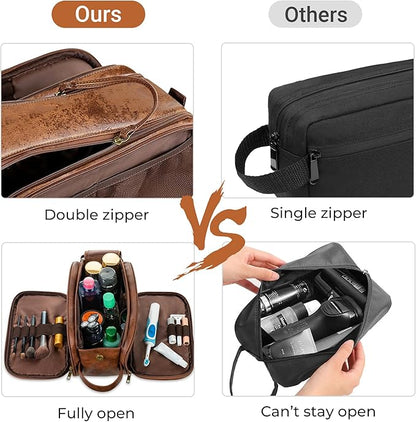 Elviros Toiletry Bag for Men, Large Travel Shaving Dopp Kit Water-resistant Bathroom Toiletries Organizer PU Leather Cosmetic Bags