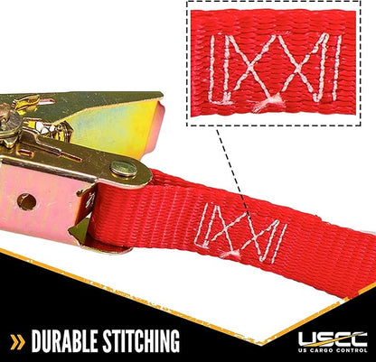 US Cargo Control Endless Ratchet Straps, 1 Inch Wide X 20 Foot Long Open End Ratchet Strap, Red Endless Ratchet Strap Tie Downs with Many Uses, Perfect Small Cargo Straps with Ratchet, 4 Pack
