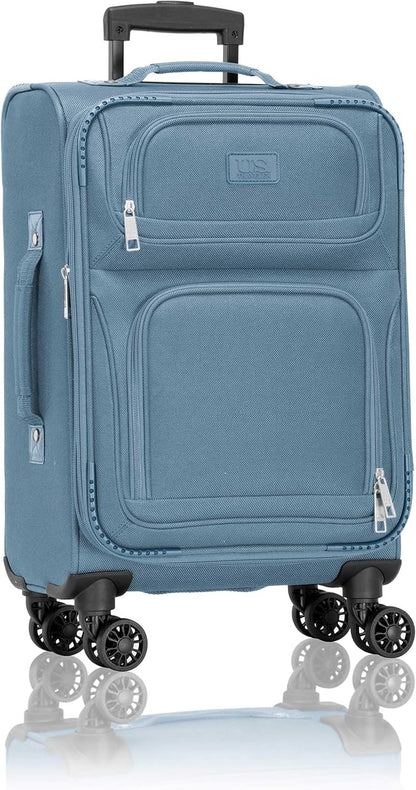 U.S. Traveler Rio Lightweight Softside Rolling Carry-on Suitcase, 4-Wheel Single, Light Blue