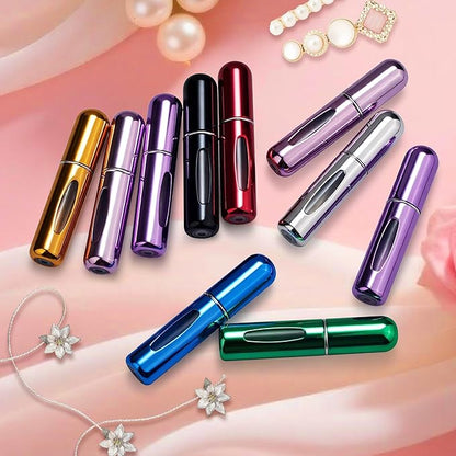 Refillable Perfume Portable Atomizer Bottle Refillable Perfume Spray, Travel Perfume (5ml, 6 Pack) (Silver, Purple, Blue, Gold, Pink, Black)