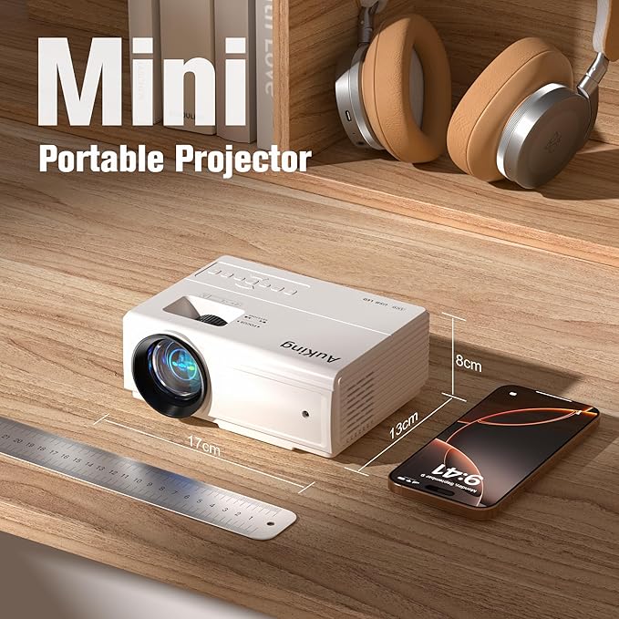 AuKing Projector, 2025 Upgraded Mini Projector, Full HD 1080P Home Theater Video Projector, Compatible with HDMI/USB/AV/Smartphone/TV Box/Laptop