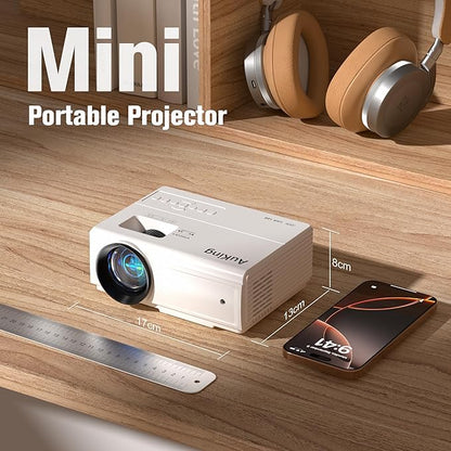 AuKing Projector, 2025 Upgraded Mini Projector, Full HD 1080P Home Theater Video Projector, Compatible with HDMI/USB/AV/Smartphone/TV Box/Laptop