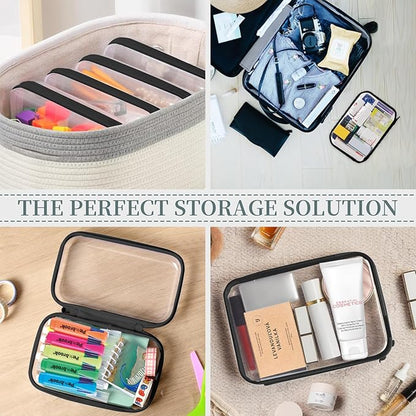 3 Pack Clear Hard Shell Zipper Case, Clear Zipper Pouches Waterproof Makeup Organizer & Travel Toiletry Bag, Plastic Pouch for Travel Office Storage, Black Medium Size