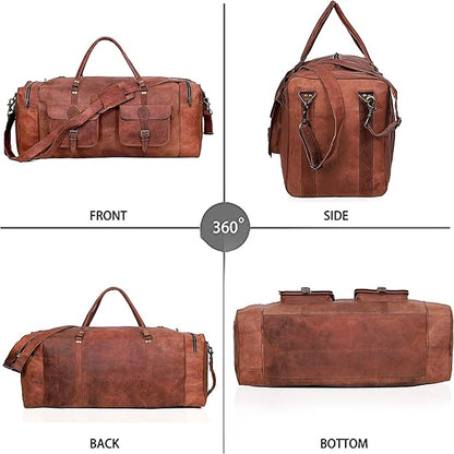 Leather Duffle Bag for Men Luggage Handmade Travel Bag Carry On Luggage Weekender Bags Overnight Gym Sports Cabin Holdall Bag For Airplanes Men And Women (30 Inch Brown)
