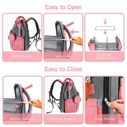 Diaper Bag Backpack with Changing Station, Large Diaper Bag, Baby Bag, Multifunctional Diaper Bag, Pinkgray