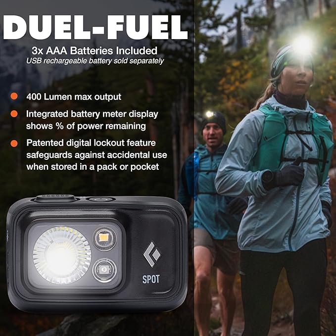 BLACK DIAMOND Spot 400 Headlamp | 400 Lumens Brightness, Dimmable | Waterproof & Durable | 3X AAA Battery Operated (Included) | Black