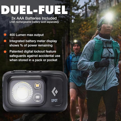 BLACK DIAMOND Spot 400 Headlamp | 400 Lumens Brightness, Dimmable | Waterproof & Durable | 3X AAA Battery Operated (Included) | Black