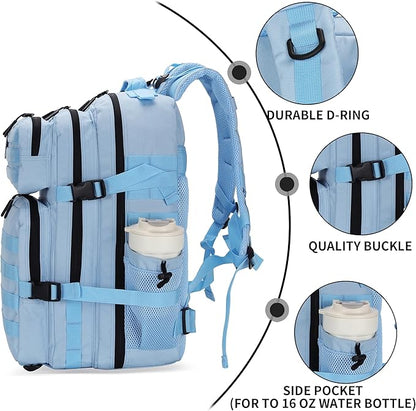 25L Tactical Military Backpack Small Travel Backpack for Men and Women Assault Pack Bug Out Bag Molle Daypack Gym Bag with Bottle Holder (Light Blue)