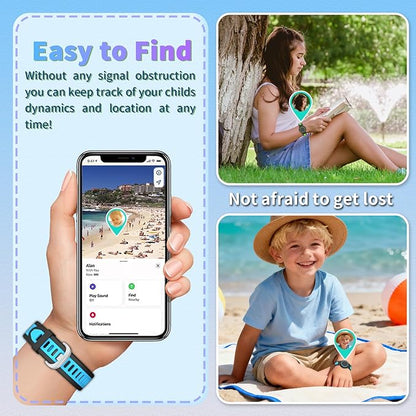 2-Pack Bracelet Compatible with AirTag for Kids, Waterproof Airtag Bracelet Full Coverage Protective Case Design Soft Silicone Hidden Air Tag Holder for Toddler Child Elderly (Blue+Green)