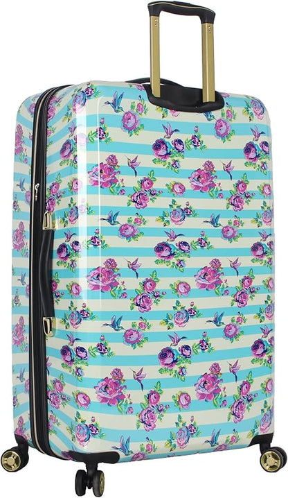 Betsey Johnson 30 Inch Checked Luggage Collection - Expandable Scratch Resistant (ABS + PC) Hardside Suitcase - Designer Lightweight Bag with 8-Rolling Spinner Wheels