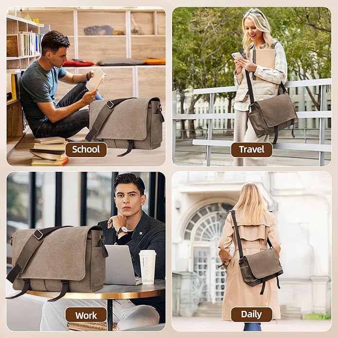 Messenger Bag for men Laptop Bag UnisexRetro Canvas Bag14-15.6 inches Casual single shoulder bag For Work College Travel
