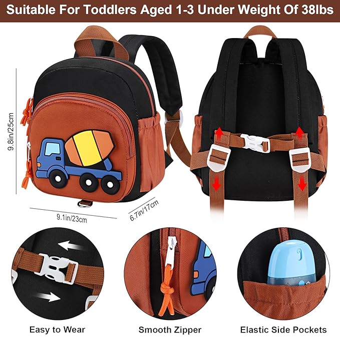 Accmor Toddler Leash Backpack, Child Safety Backpack with Anti Lost Wrist Link, Mini Kids Travel Essential Mini Rucksack Walking Harness, Cute Concrete Truck Bag Children's Leash Strap for Baby Boys