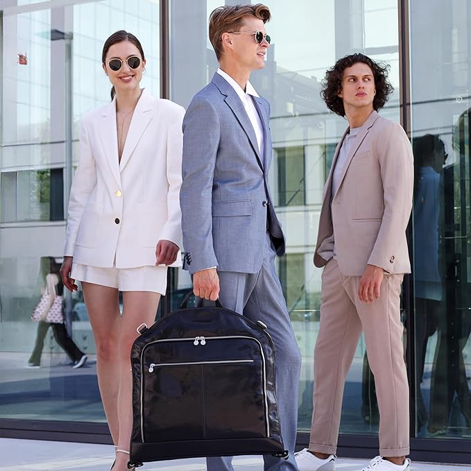 Leather Garment Bag Suit Carrier Slim Carry-on Garment Dress Protection Bag