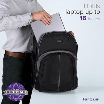 Targus 16 Inch Compact Rolling Backpack, Black - Wheeled Travel Bag with Removable Protective Laptop Sleeve, Fits Laptops Up to 16” and MacBook Pros up to 17” (TSB750US)