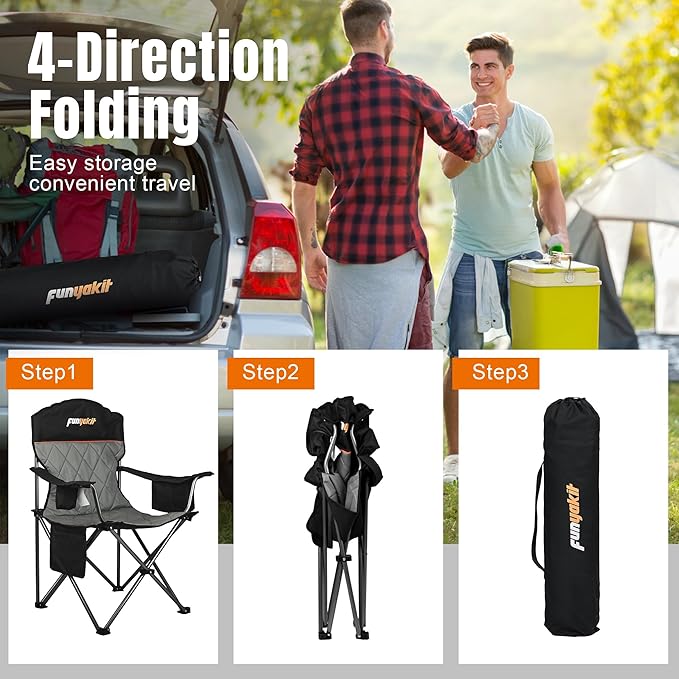 2PC Camping Chairs Portable Chair Folding Chair with Cooler Bag and Cup Holder for Outdoor,Sports,Beach,Fishing, Hiking, Travel, Picnic, Backyard,2PC,Black