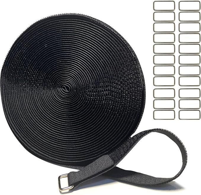 0.8in-32ft Hook and Loop Cable Straps with 50 Metal Buckles, Adjustable Fastening Straps, Reusable Free Cut Length Cord Straps