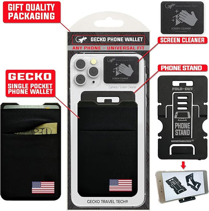 Double Pocket Adhesive Card Holder - Cell Phone Pouch - Stick on Spandex Pocket by Gecko - Carry Credit Cards and Cash - Phone Wallet – (USA FLAG)