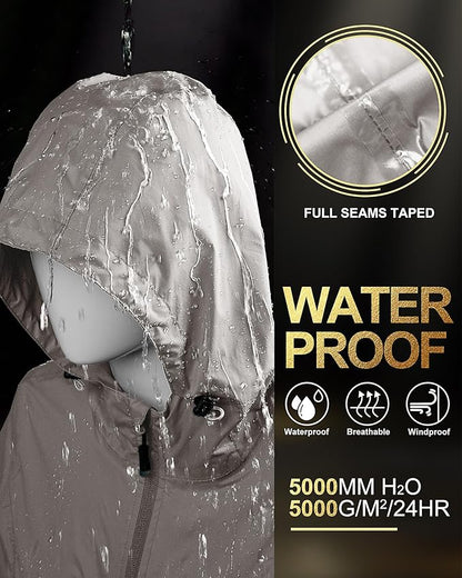 33,000ft Women's Waterproof Long Rain Coats Packable Rain Jacket with Hood Trench Coats Windbreaker