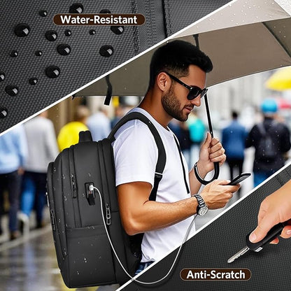 Laptop Backpack for Men, 17 Inch Business Travel Backpack with USB Charging Port, Water Resistant Computer Backpack Bag for Work/Office/Commuter/College-Black