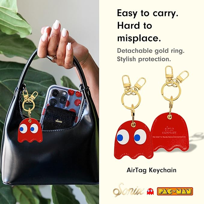 Sonix Keychain Case Compatible with Apple AirTag | Protective AirTag Cover Keychain Charm | Pac-Man Classic - Blinky (Red)