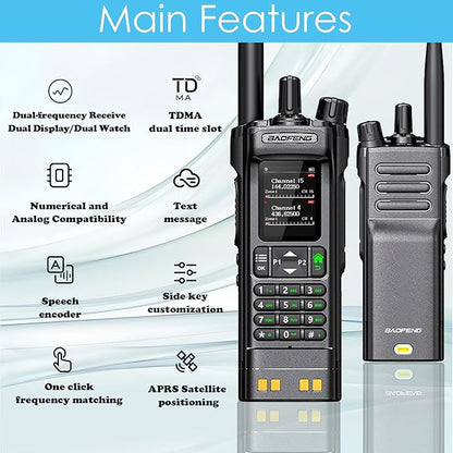 BAOFENG DM32 DMR 10W Long Range Walkie Talkie | Dual Band VHF/UHF | GPS & USB-C Rechargeable | Two Way Radio for Outdoor Hunting Emergency